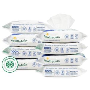 HealthyBaby Our Wet Wipes | EWG Verified Safe | 100% Water & Plant Based | Unscented & Safe for Sensitive Skin | Fragrance Free and Totally Chlorine Free (8 packs, 512 wipes)(8 Count (Pack of 64))