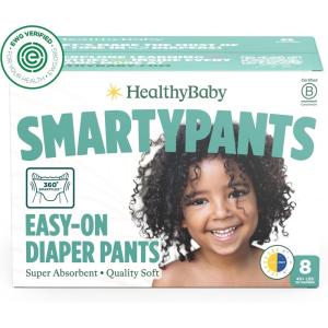 SmartyPants Pull Up Style Diapers | EWG Verified Safe & Plant-Based | Quilted 360 Waistband, Super Absorbent for Overnight Leak Protection | Training Pants by HealthyBaby | Size 7 (30 Count)(Size 8 (46+))